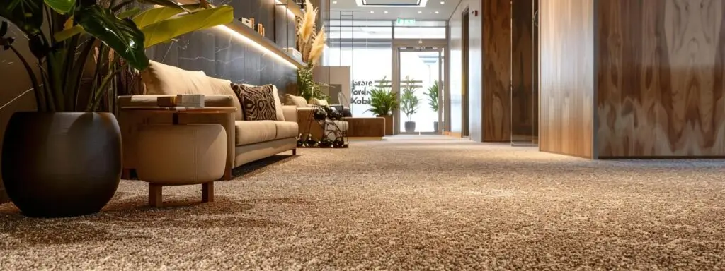 a sophisticated interior display at hornsby’s flooring store showcases an array of luxurious, high-pile carpets in rich textures and vibrant patterns, highlighting their durability and elegance against a stylishly modern office backdrop.