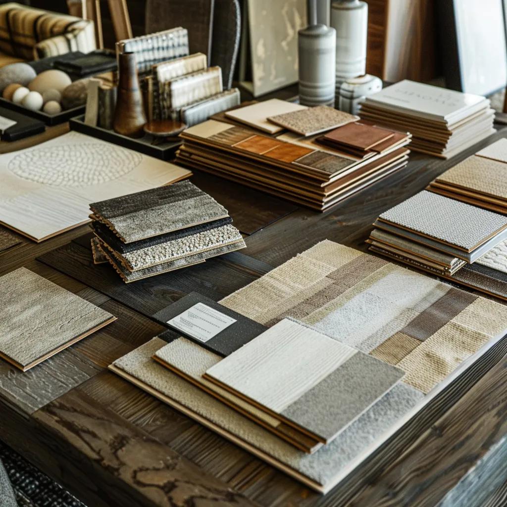 Flooring samples in a home setting demonstrating testing methods for color selection and decor compatibility