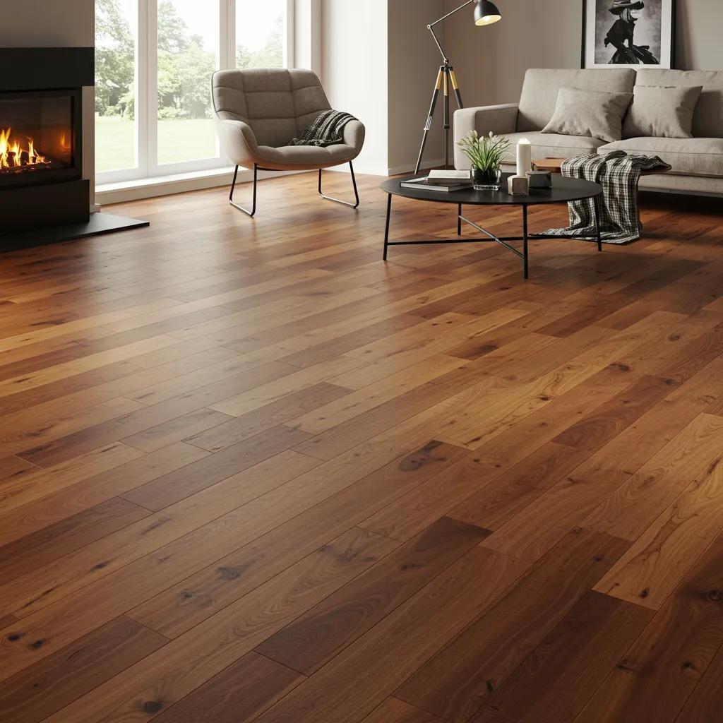 Beautifully installed timber flooring in a cozy living room, showcasing natural light and inviting decor