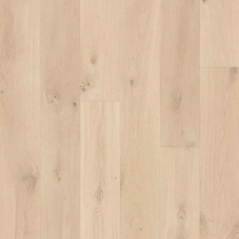 Royal 14/2mm Oak flooring sample in Porcelain color, showcasing light wood grain texture and natural variations, designed for durability and style.