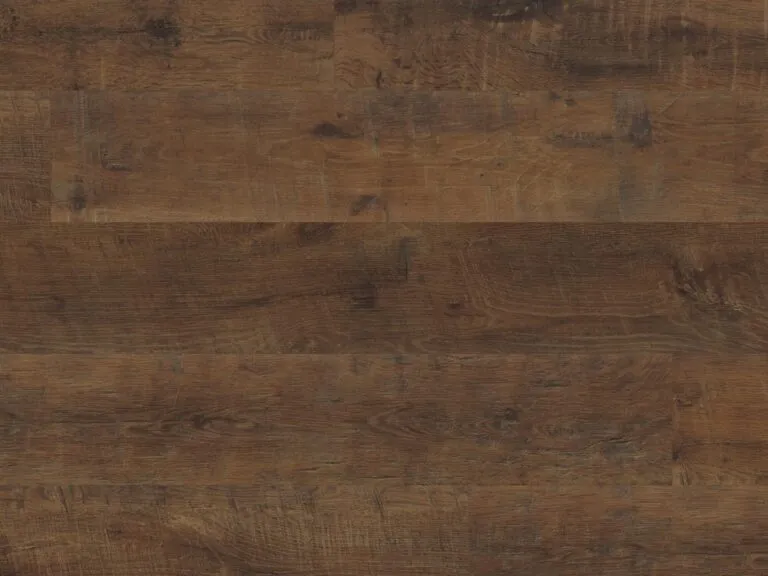 Antique French Oak Korlok hybrid flooring sample showcasing rich brown tones and textured wood grain, ideal for residential and commercial spaces.