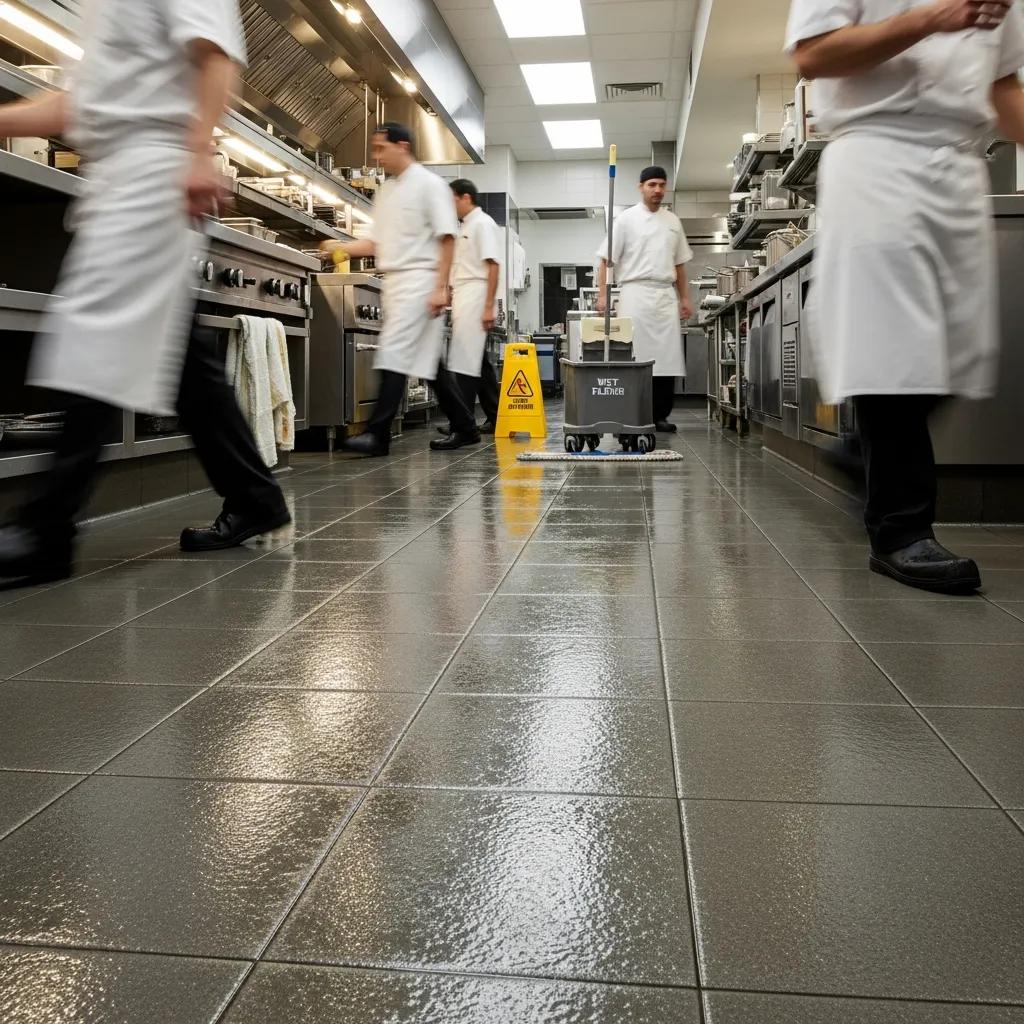 Commercial waterproof flooring showcased in a high-moisture environment, emphasizing durability and style