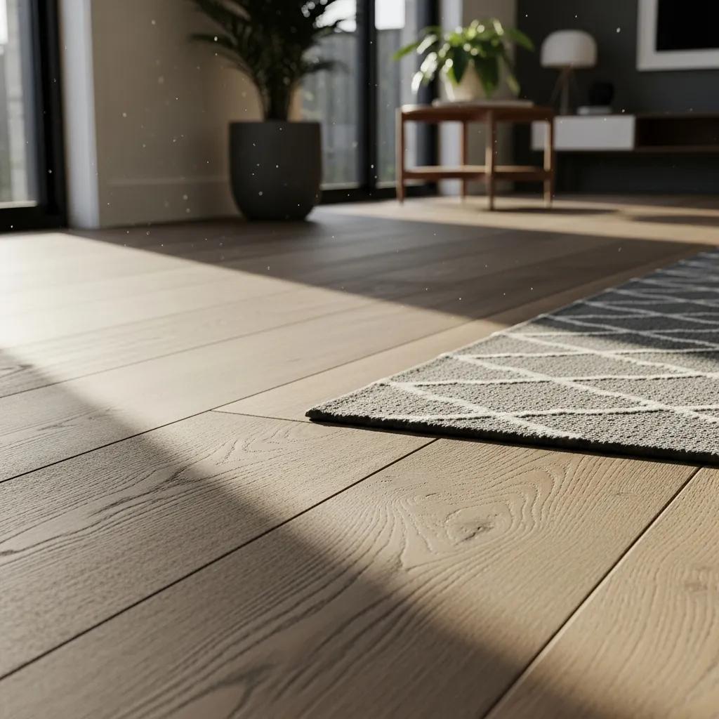 Close-up of sustainable timber flooring in a modern Sydney home highlighting natural finishes