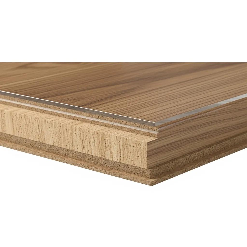 Close-up of laminate flooring sample highlighting quality and durability features