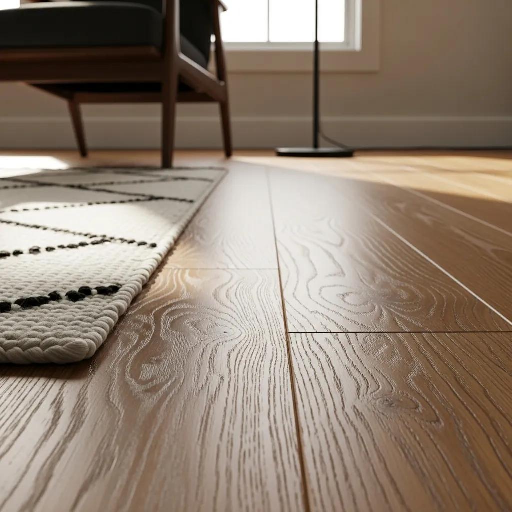 Close-up of solid hardwood flooring highlighting natural grain patterns and colors