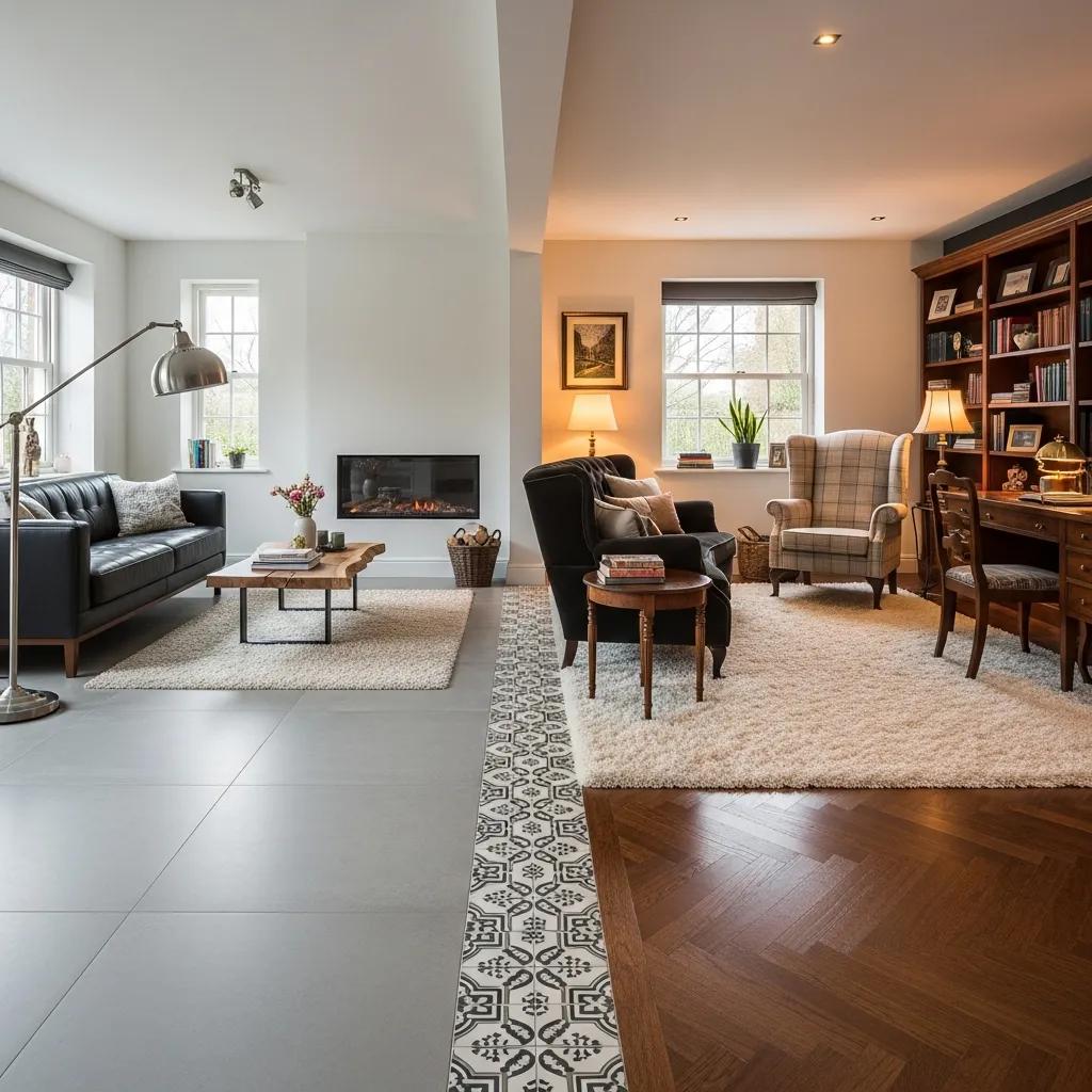 Cozy living room displaying diverse flooring styles and their impact on interior aesthetics