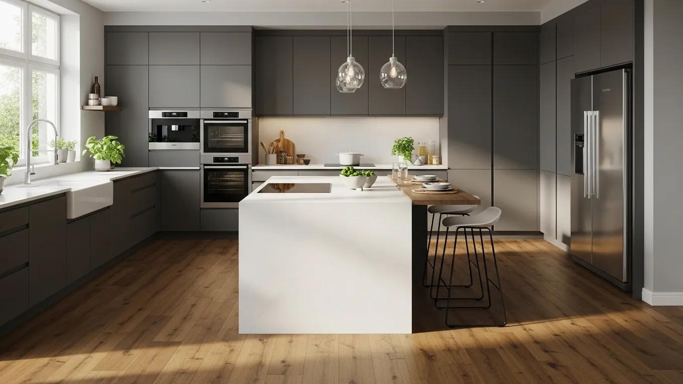 Modern kitchen featuring luxury vinyl flooring, emphasizing durability and aesthetic appeal