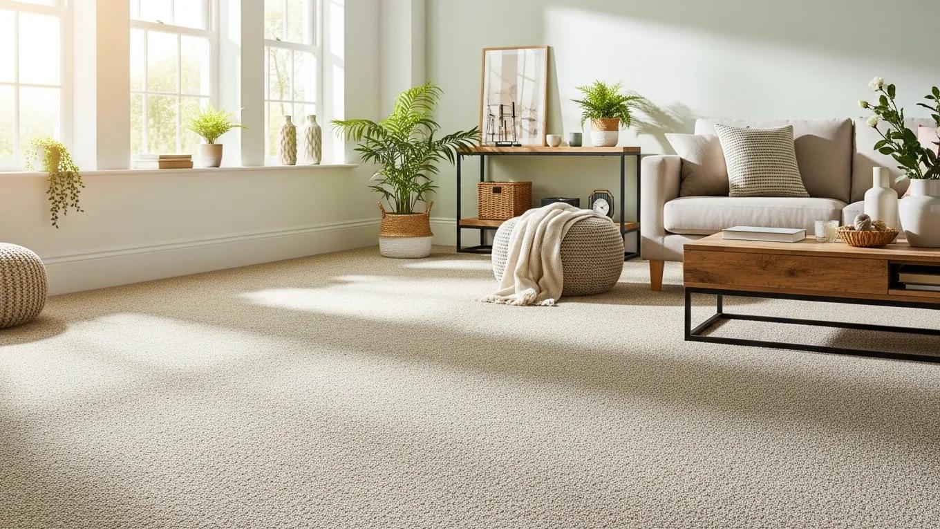 Stylish eco-friendly carpets in a rental property, showcasing sustainability and modern living