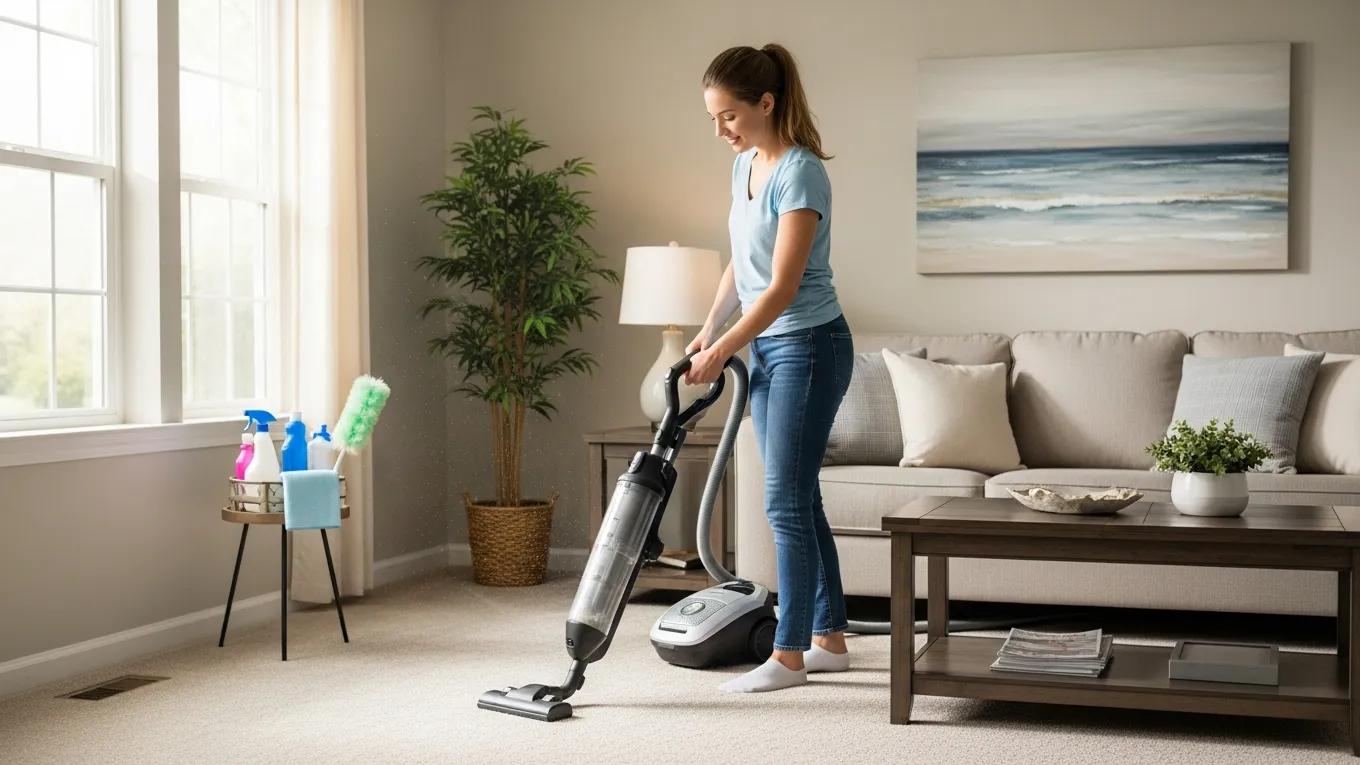 Tenant performing regular maintenance on carpet in a rental home