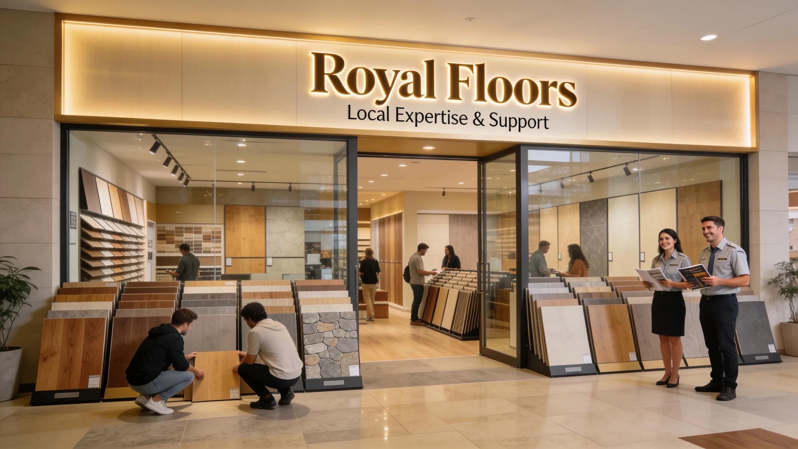 Royal Floors showroom in Hornsby featuring hybrid flooring options and customer engagement.