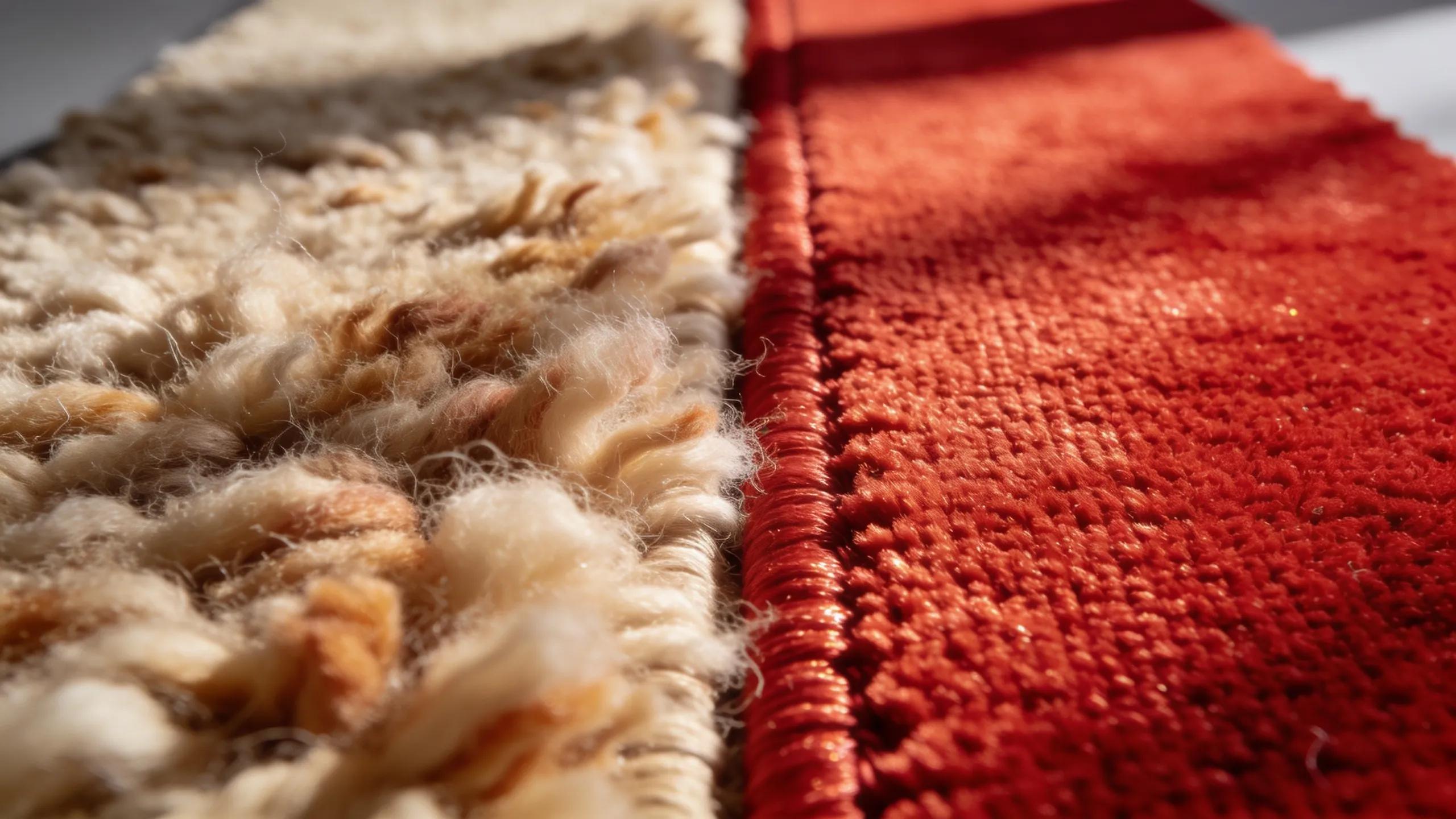Close-up of wool and nylon carpets showcasing texture differences