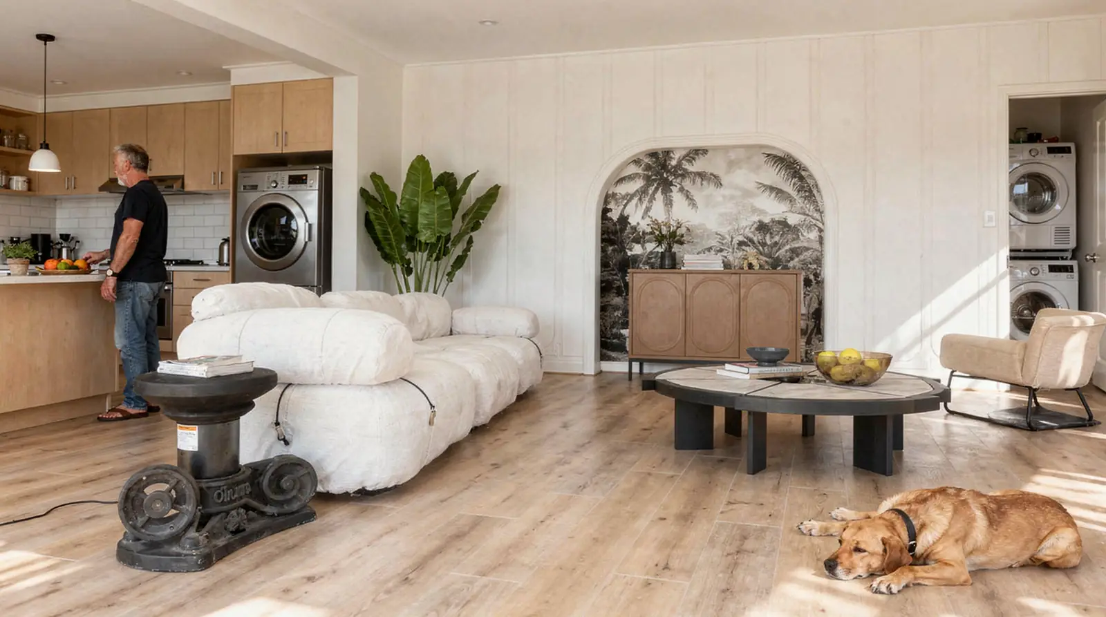 Hybrid vinyl-based flooring is 100% waterproof, making it suitable for kitchens, bathrooms, and laundries.; These