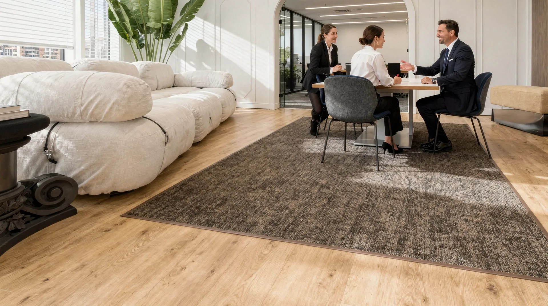 Commercial hybrid flooring is engineered to resist wear, scratches, dents, and water, making it well