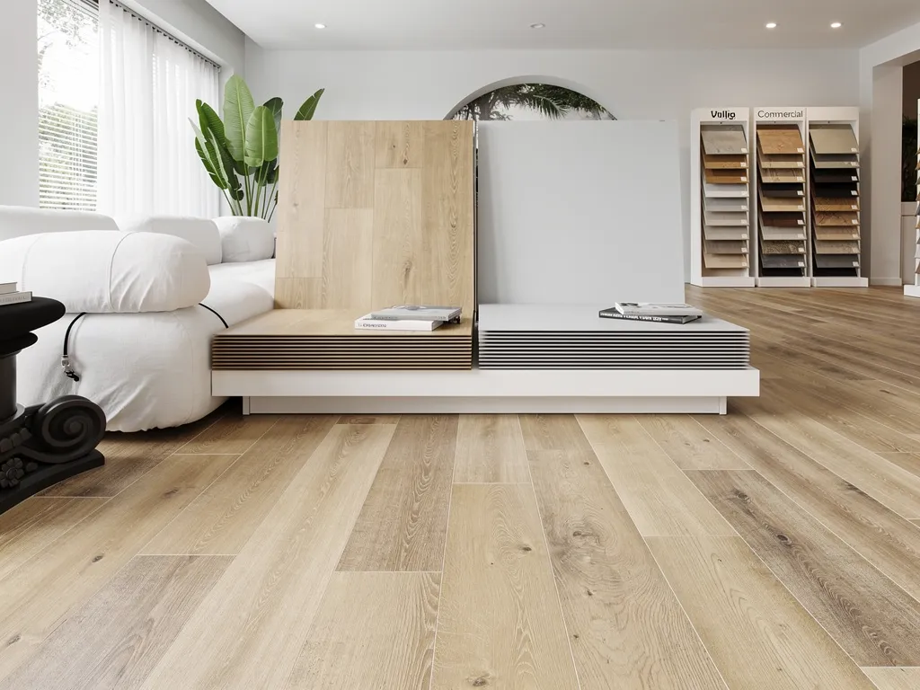Comparison of vinyl plank flooring, luxury vinyl tile LVT, sheet vinyl, and hybrid flooring options in a Sydney showroom