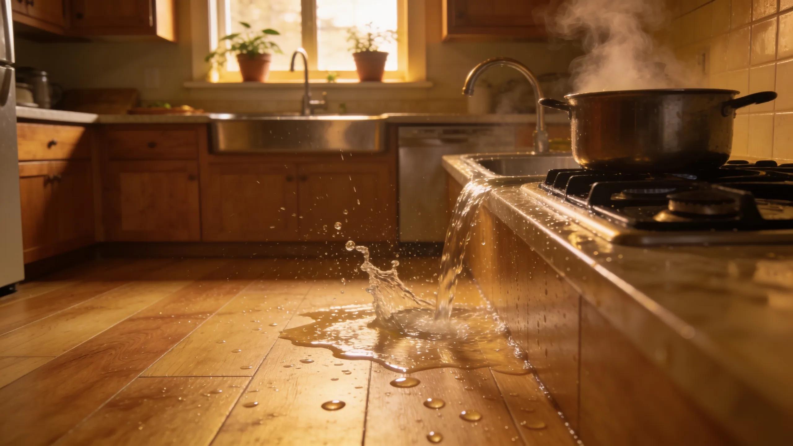 Hybrid flooring in a kitchen setting emphasising its moisture resistance and practicality