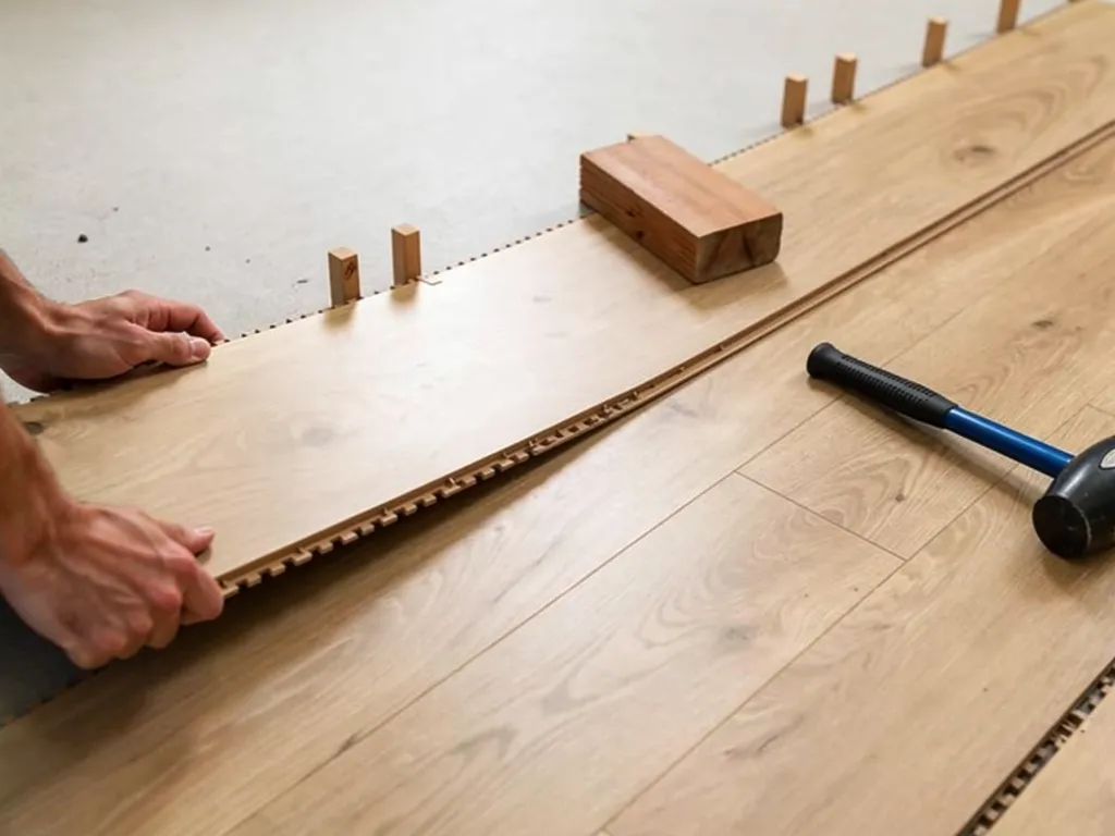 Step-by-step installation of timber and laminate flooring planks