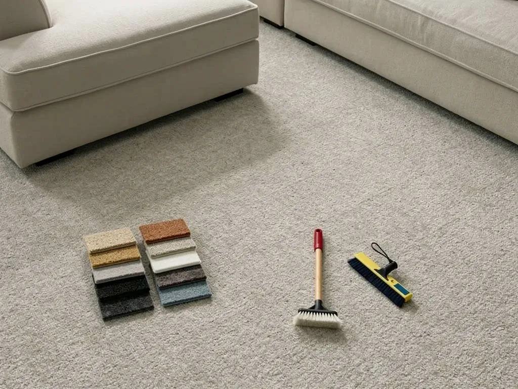 Homeowner vacuuming a plush carpet as part of a regular maintenance routine