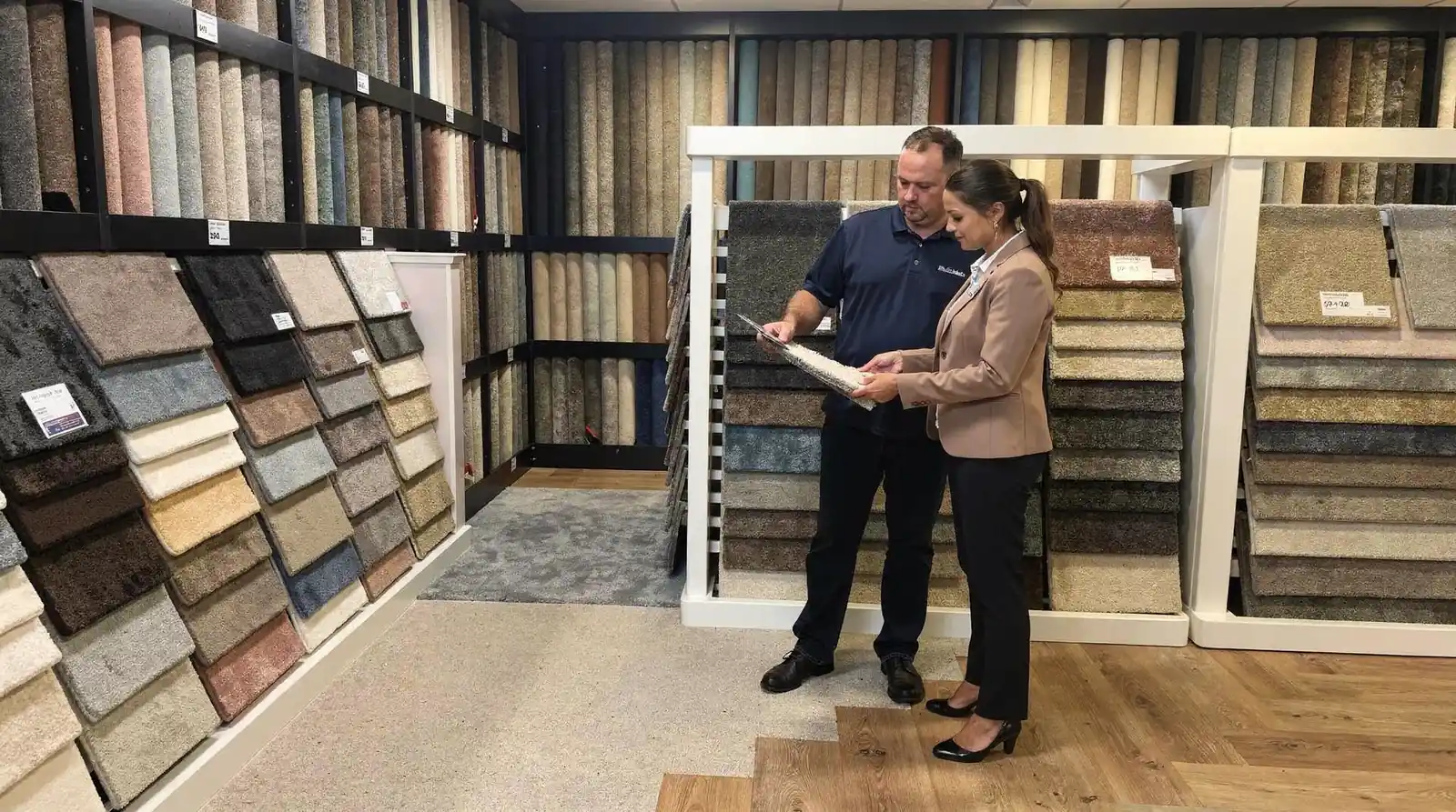 Four showroom locations across Sydney and Brisbane let homeowners compare carpet fiber samples in person