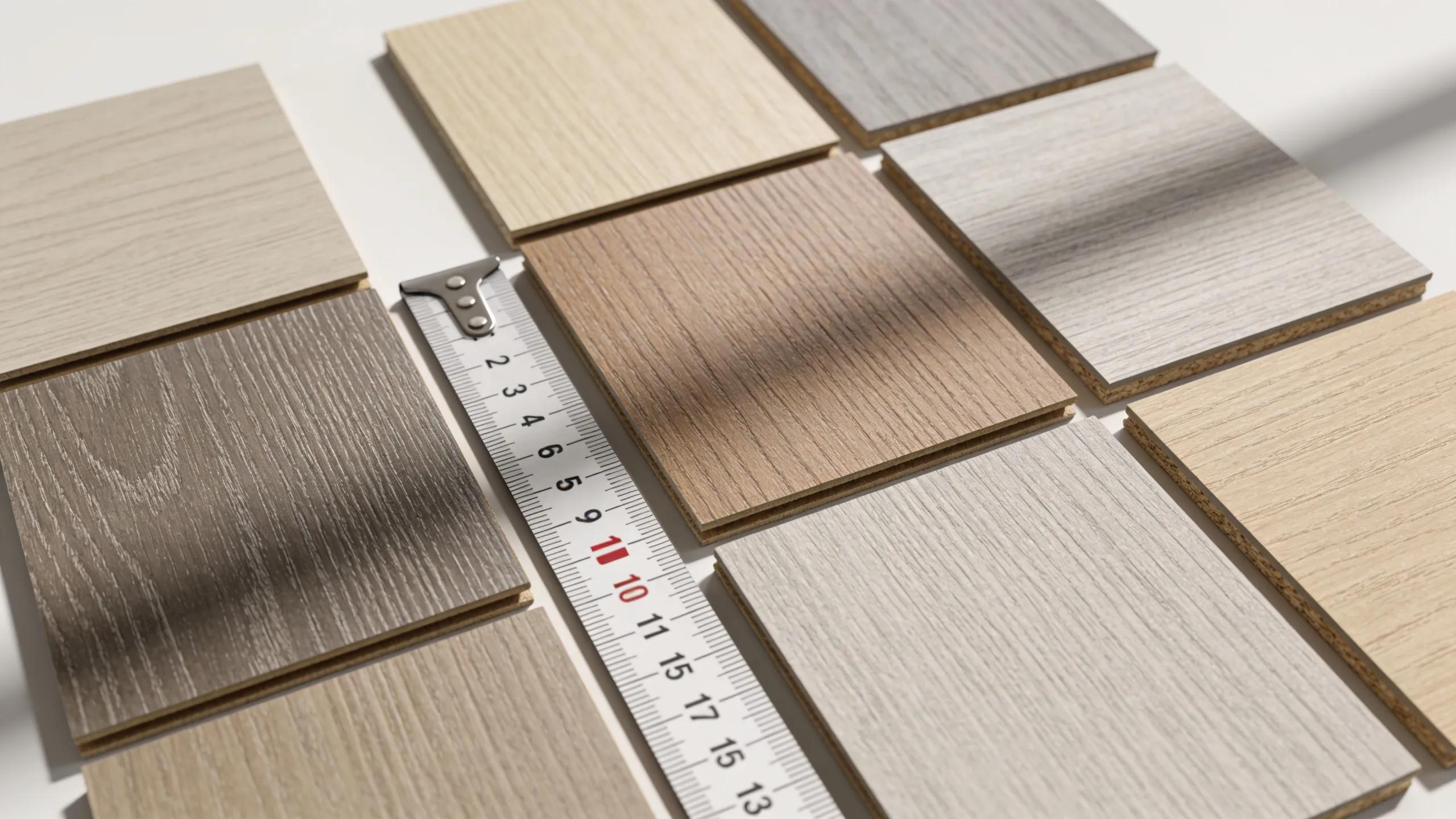Display of waterproof hybrid flooring samples illustrating SPC and WPC options with design flexibility
