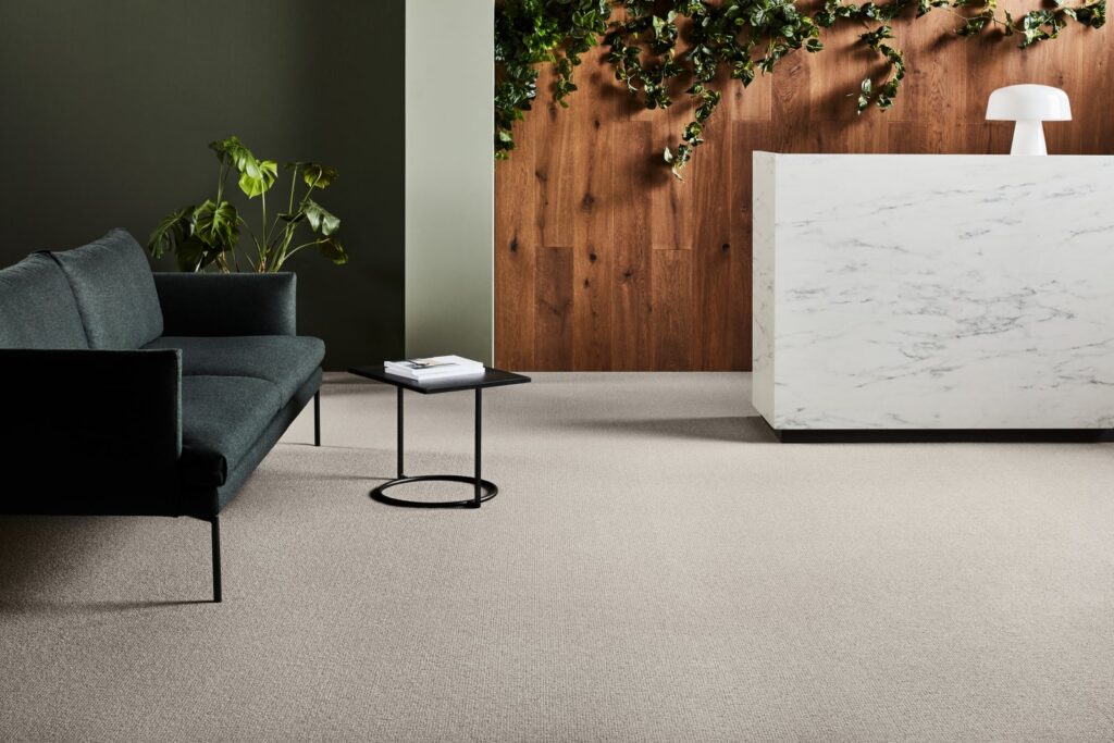 Netcorp needlepoint loop pile commercial wool carpet in an office setting