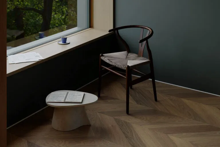 Royal Floors European Oak chevron timber flooring in Acorn Brown, room scene