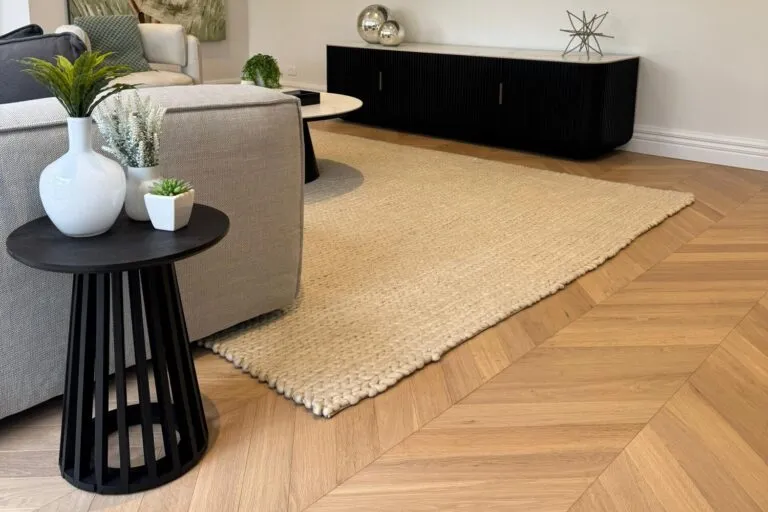 Royal Floors European Oak chevron timber flooring in Mellow Beige, room scene