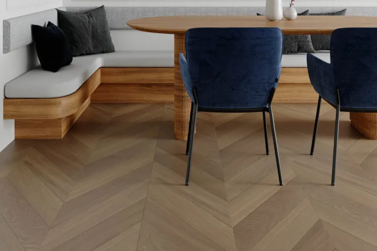 Royal Floors European Oak chevron timber flooring in Tan Brown, room scene